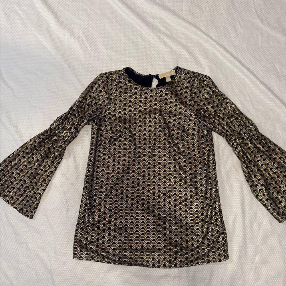 Michael Kors Black and Gold Patterned Blouse